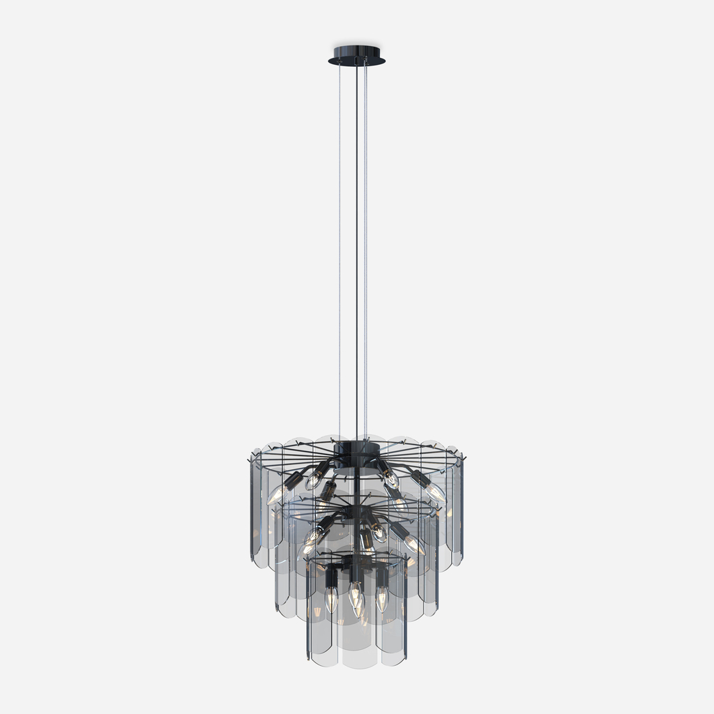 Černý lustr s kouřovým sklem NIRA φ56 cm