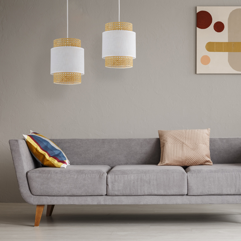 Bílé ratanové závěsné svítidlo BOHO 20 cm