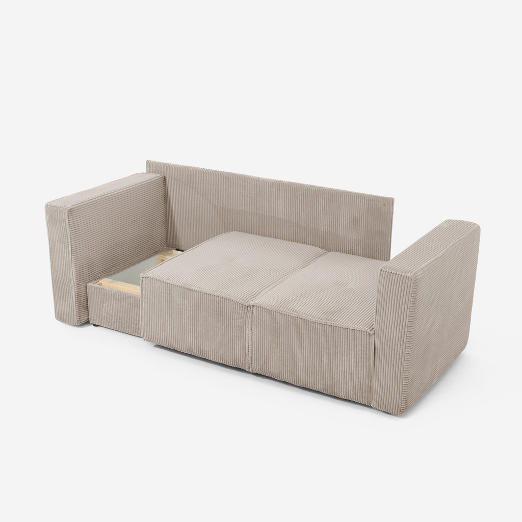 Manšestrová dvoumístná rozkládací pohovka béžová LUSO levá