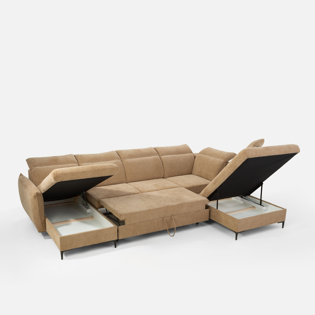 Světle hnědá rohová sedací souprava ve tvaru U GLOW levá