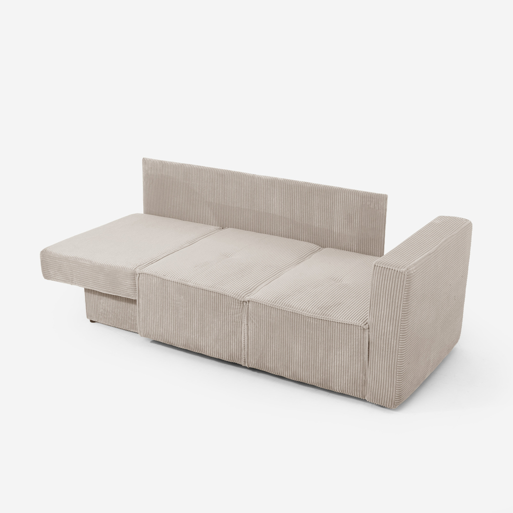 Manšestrová dvoumístná rozkládací pohovka béžová LUSO levá