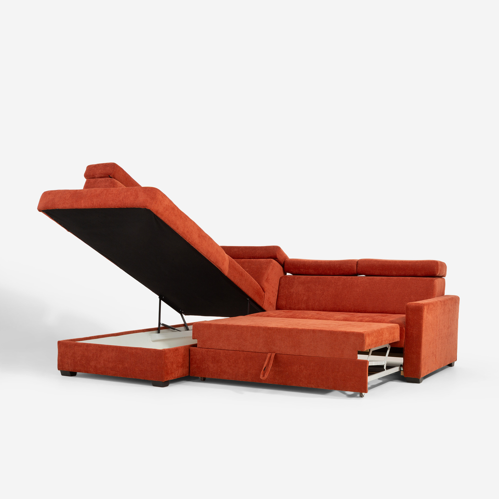 Cihlová rozkládací rohová sedací souprava FEN 5P levá