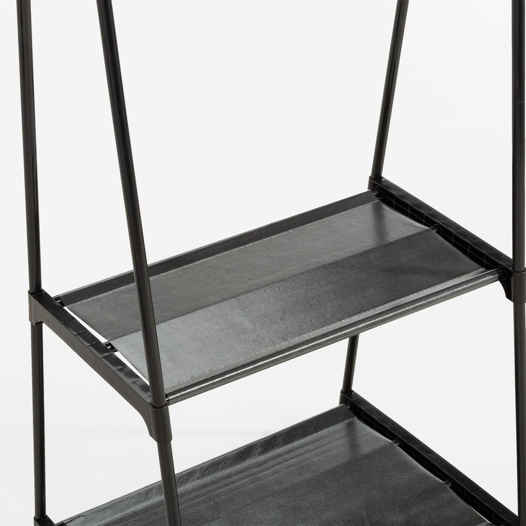 Věšákový stojan s policemi, černý, 84x48x156 cm