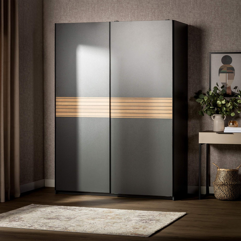 Antracitová skříň s posuvnými dveřmi METROPOLITAN 150 cm