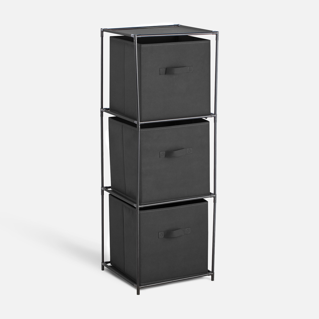 Regál se 3 látkovými koši, černý