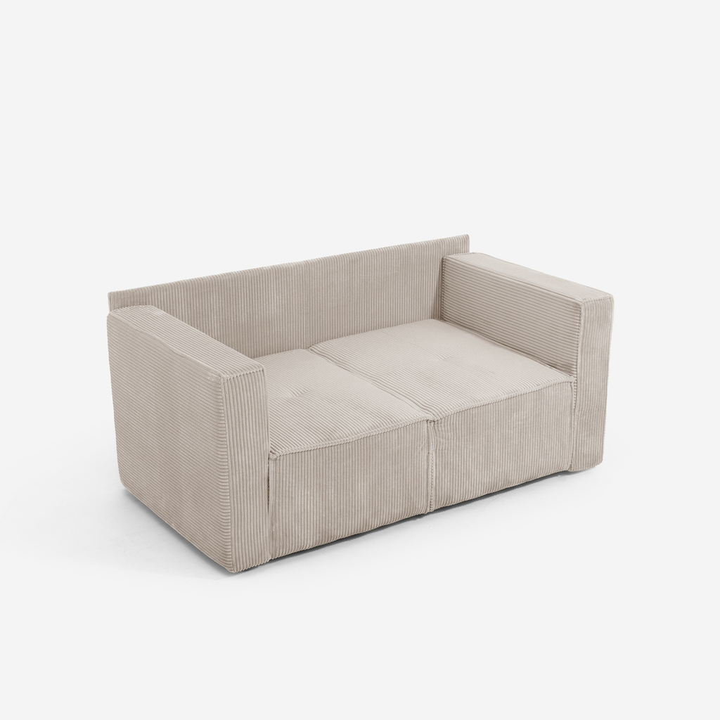 Manšestrová dvoumístná rozkládací pohovka béžová LUSO pravá