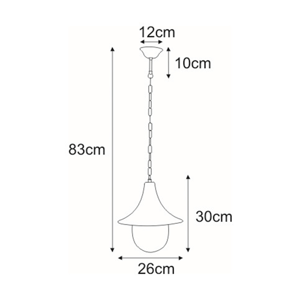 Lampa zewnętrzna wisząca na łańcuchu outdoor czarna BOSTON - wymiary.