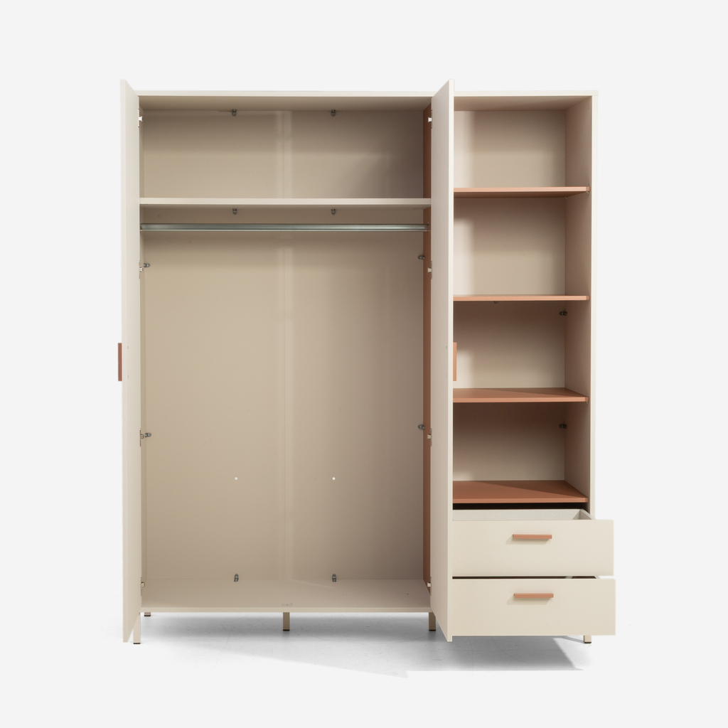 Vysoká šatní skříň se zásuvkami písková barva MILLES