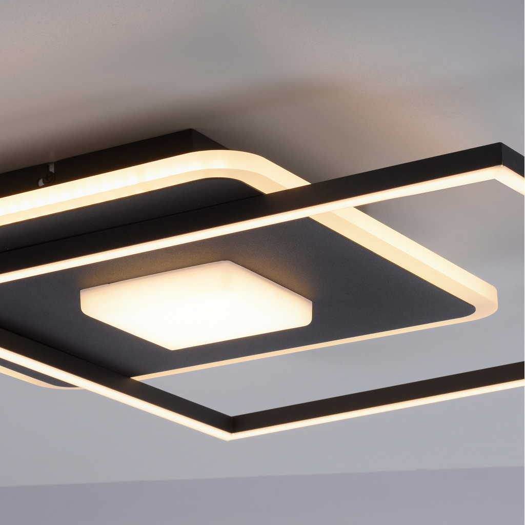 Čtvercové stropní svítidlo LED s černým rámem DOMINO
