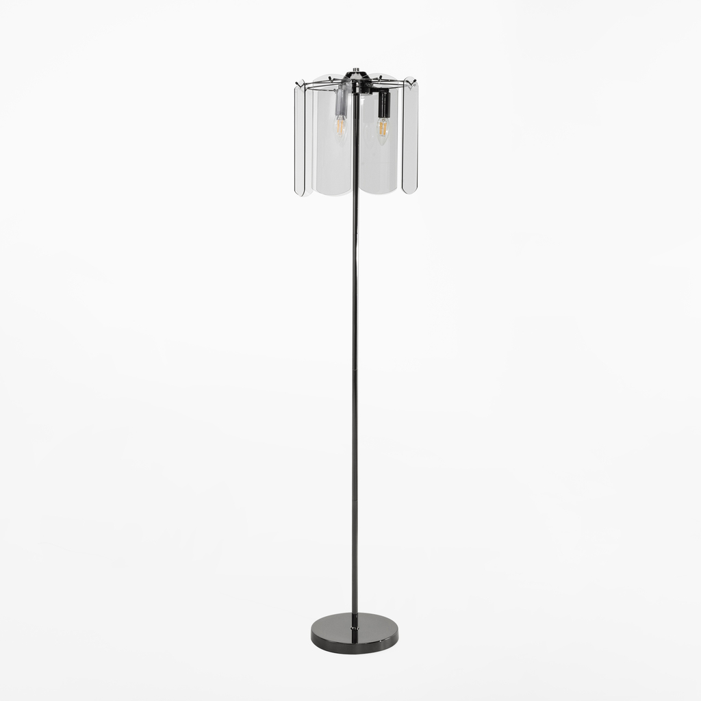 Černá stojací lampa s kouřovým sklem NIRA