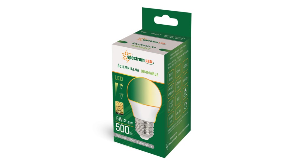 Žárovka LED E27 6W neutrální barva DIMMABLE SPECTRUM