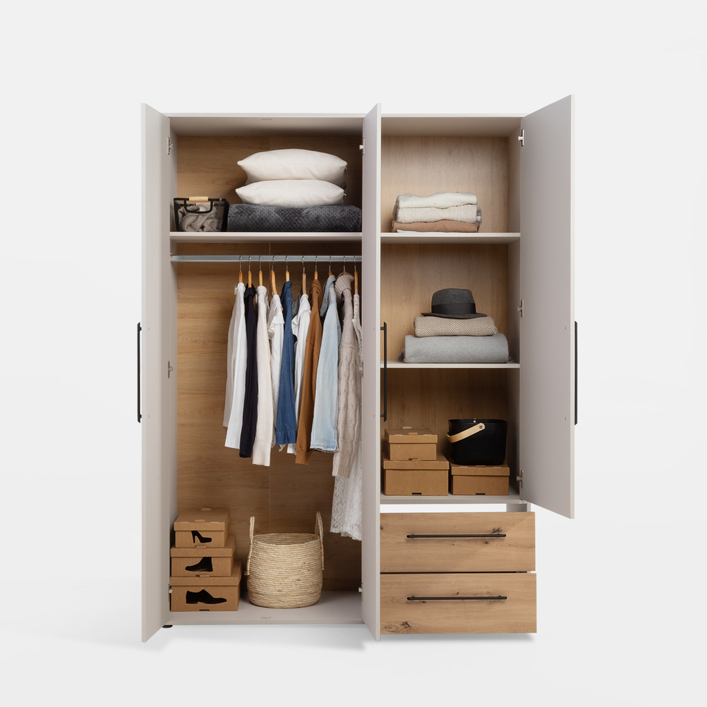 Šatní skříň se zásuvkami 3-dveřová CLOUDIN