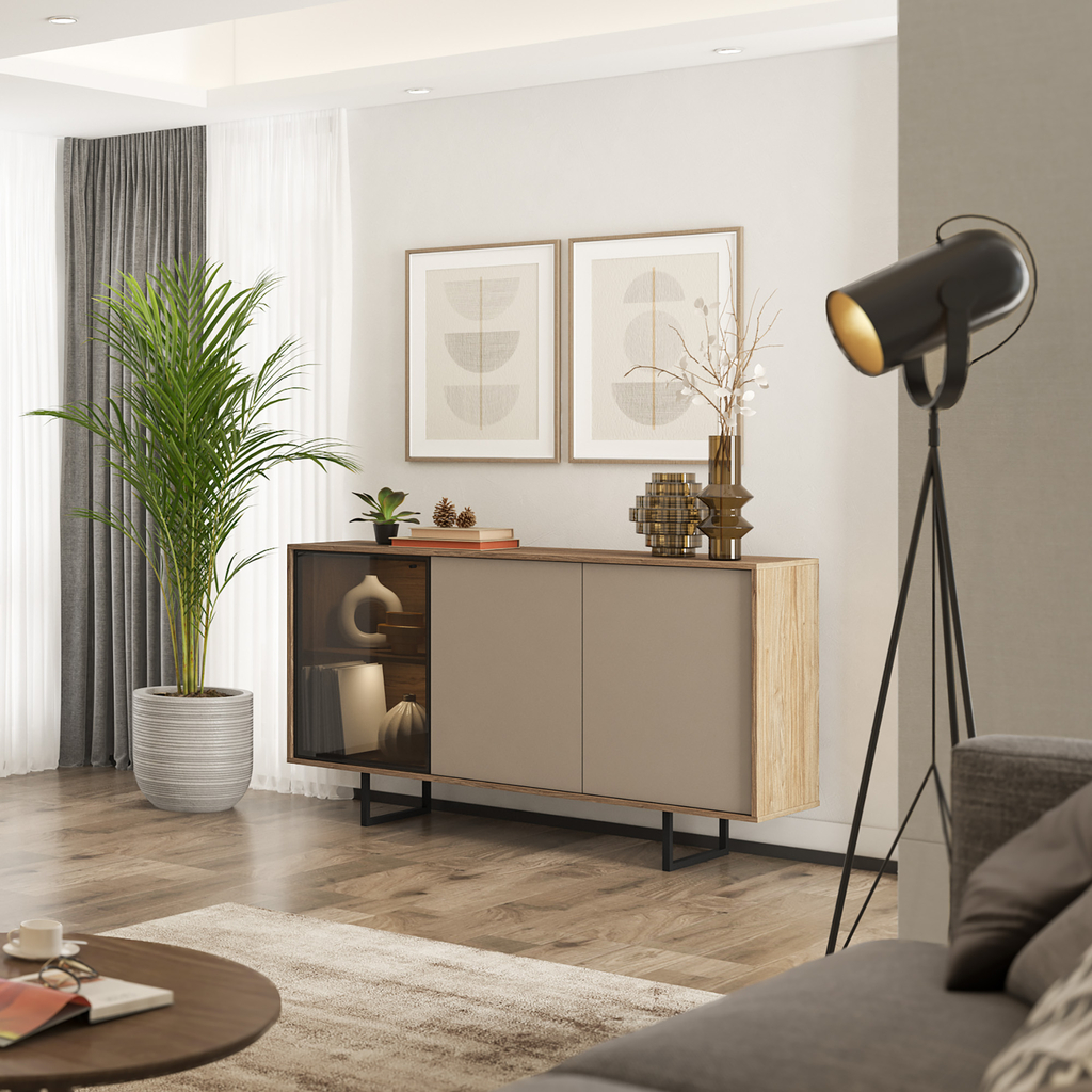 Loftová komoda s vitrínou SIENNA 150,7 cm