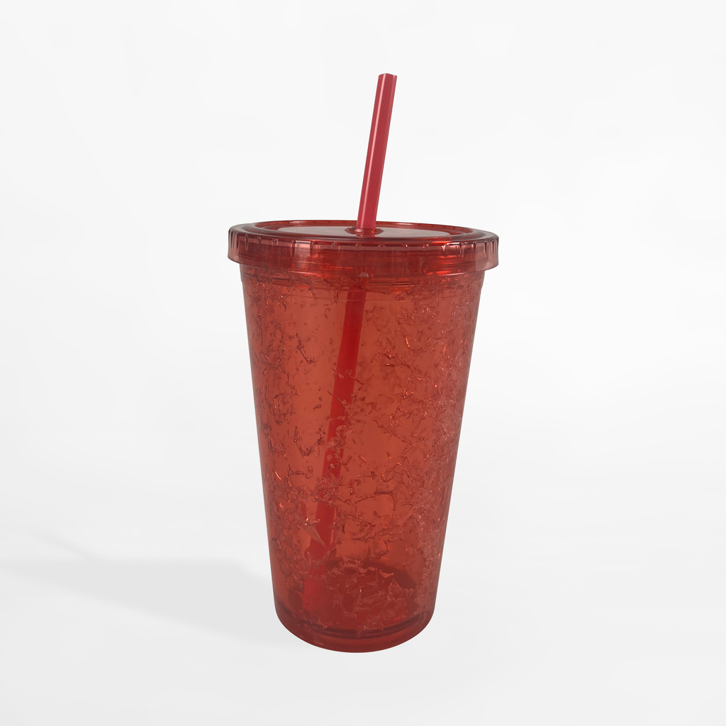 Plastový kelímek s brčkem červený 500 ml
