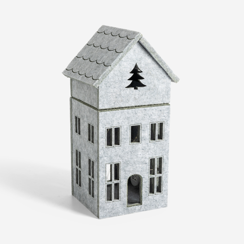 Dekorace filcový domek LED, šedý, 28 cm, MIX