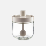 Skleněná dóza na koření s lžičkou o objemu 300 ml světle šedá