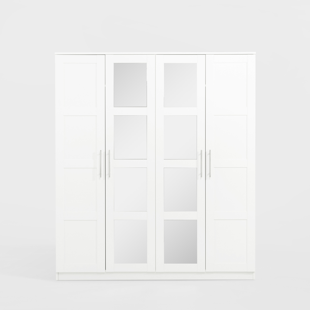 Bílá šatní skříň se zrcadlem FINLEY