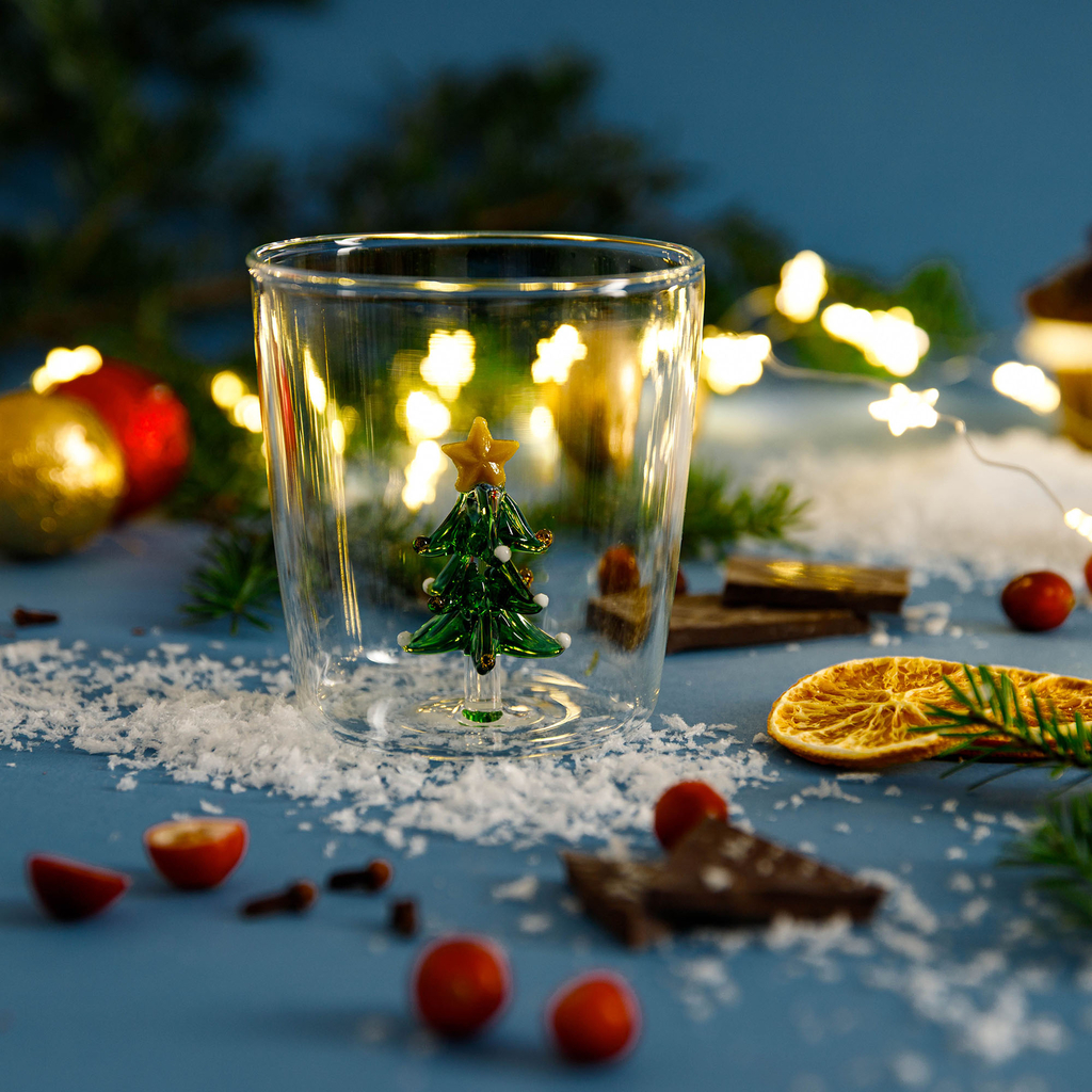 Sklenice na nápoje s vánočním stromkem uvnitř 350 ml