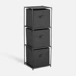 Regál se 3 látkovými koši, černý