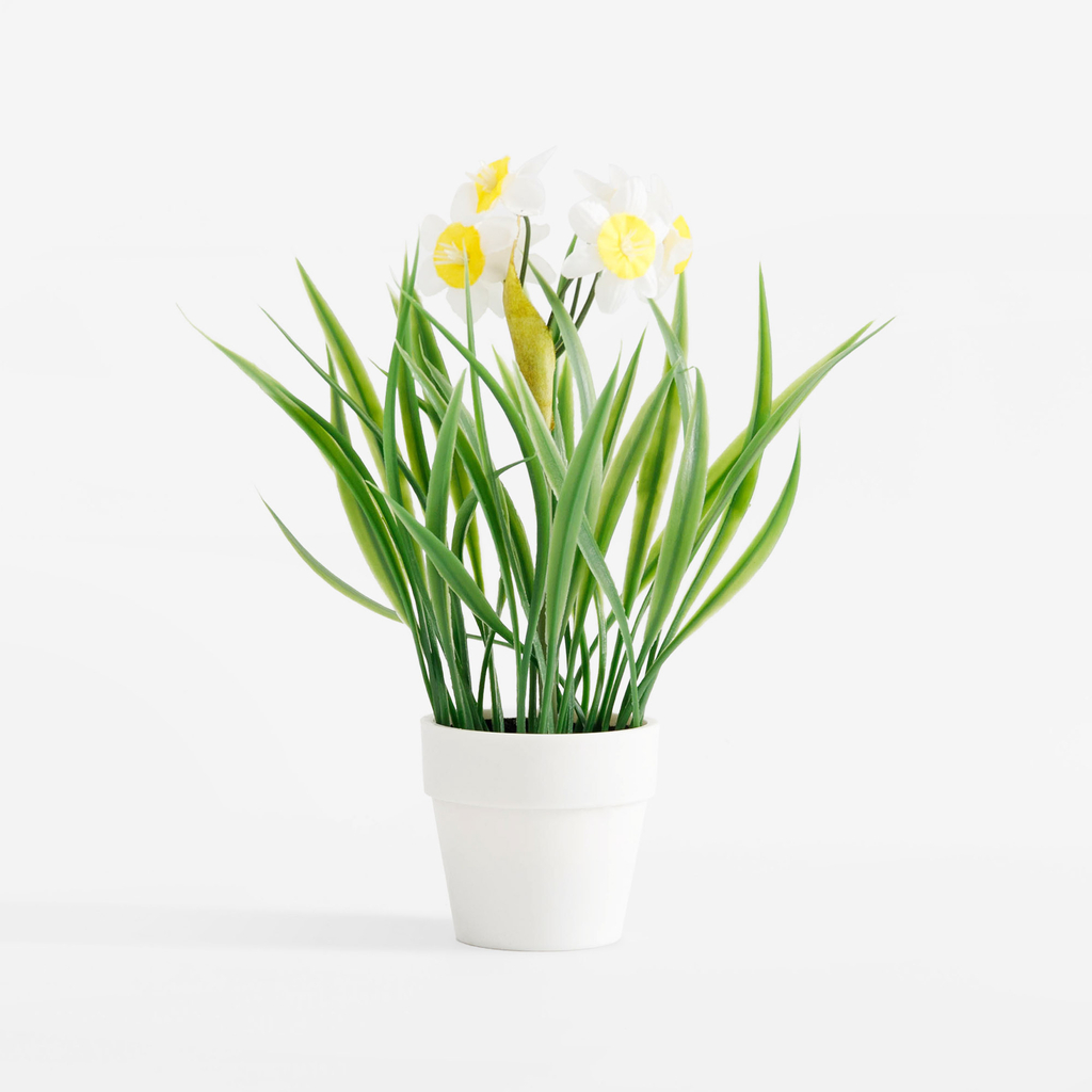 Umělá květina v bílém květináči, 21 cm, MIX