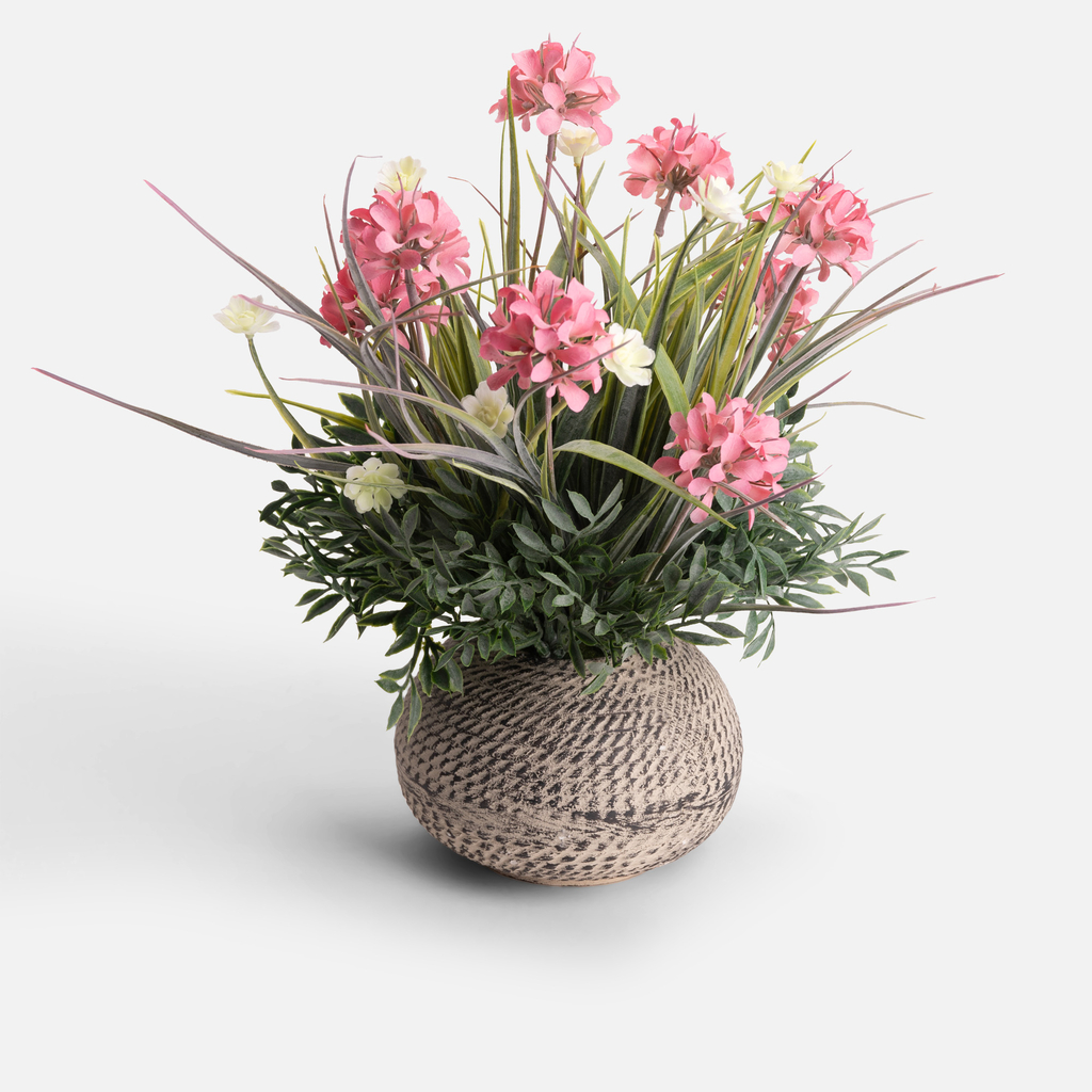 Růžová umělá květina v květináči 35 cm