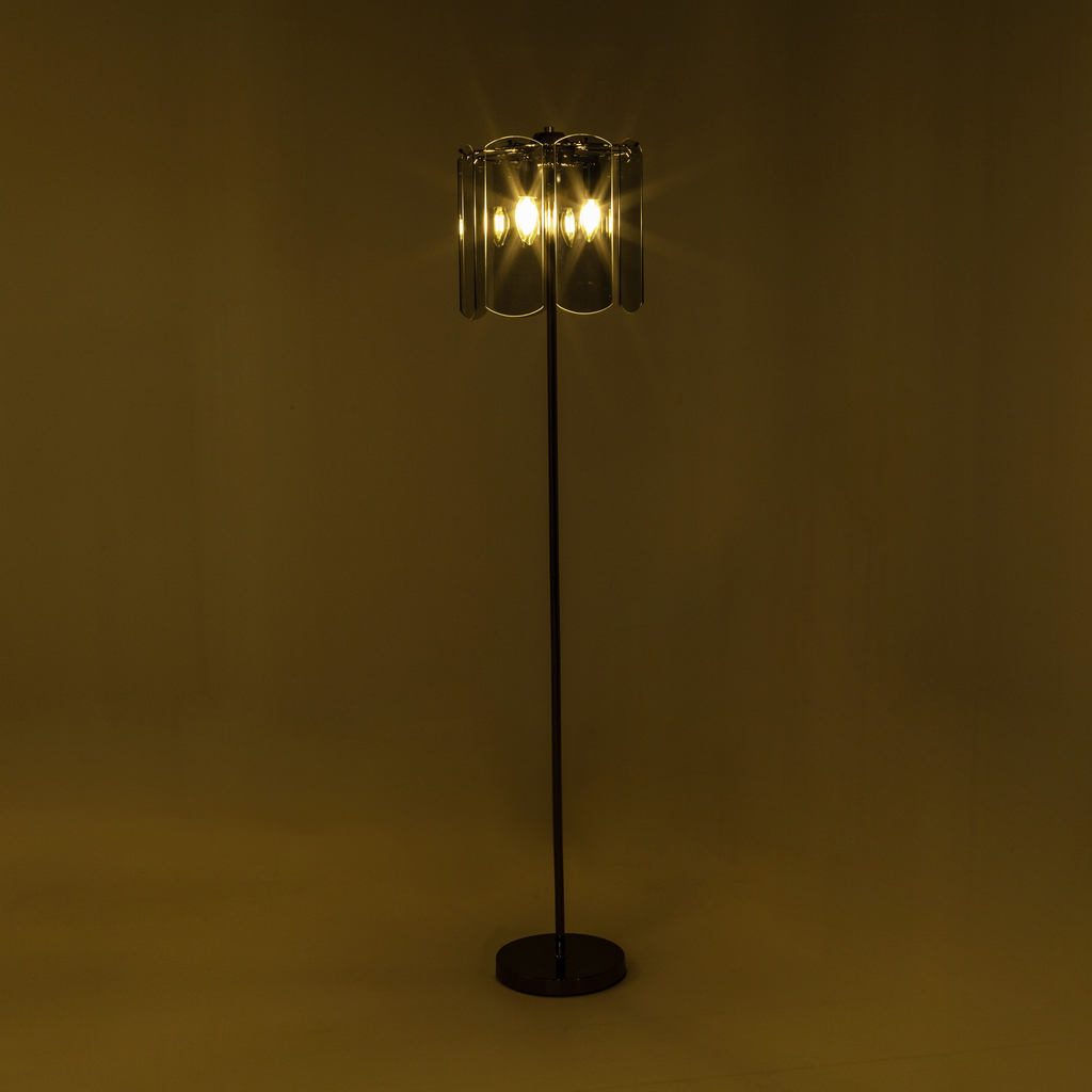 Černá stojací lampa s kouřovým sklem NIRA