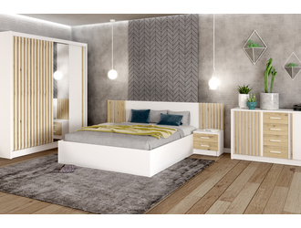Bílá postel s roštem a úložným prostorem LAMELLO 160x200 cm
