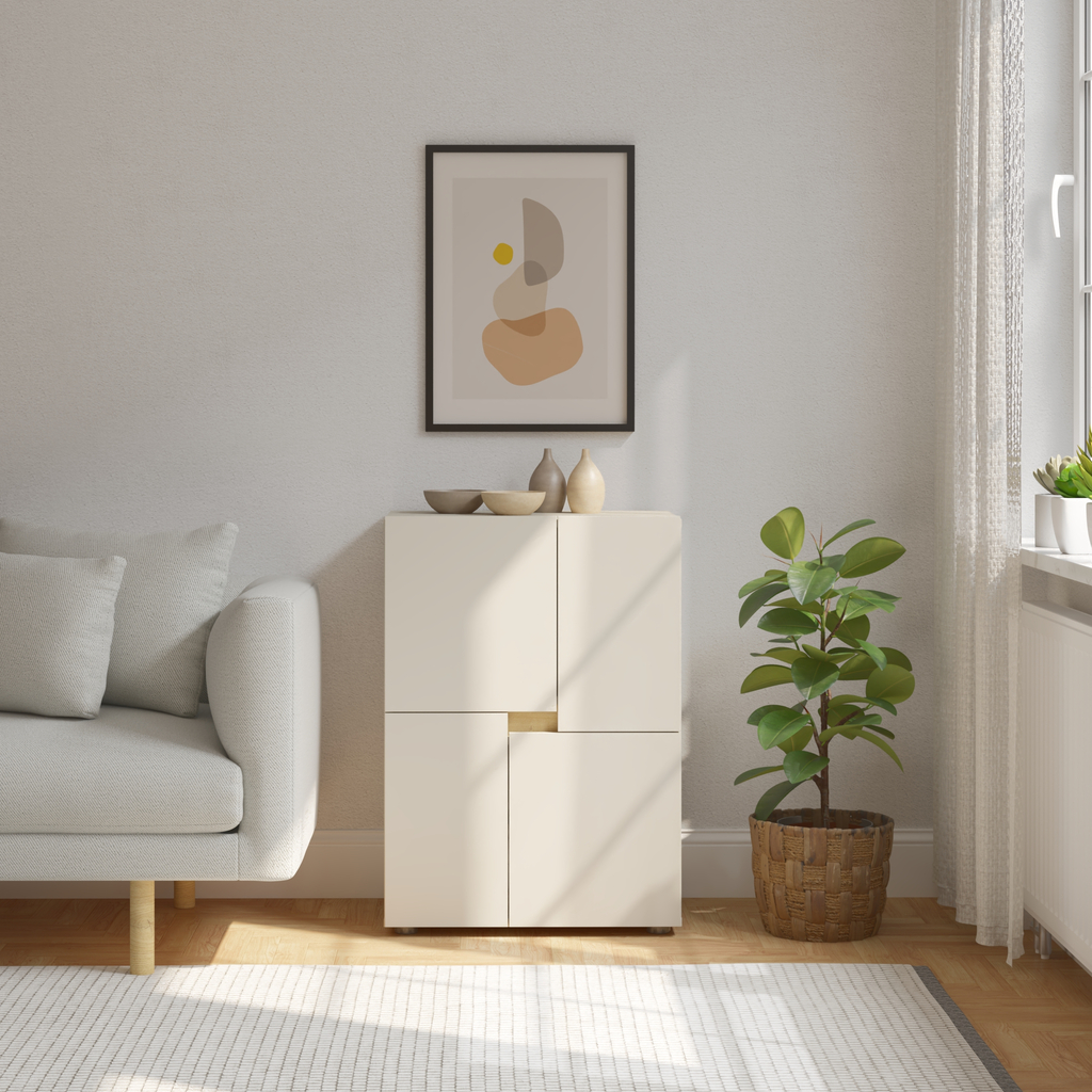 Čtyřdveřová komoda LENS 60 cm kašmír/dub cremona.