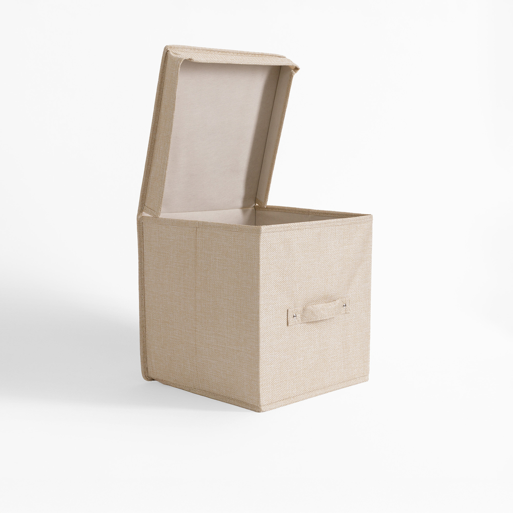 Béžový skládací box s víkem 28x28x28 cm