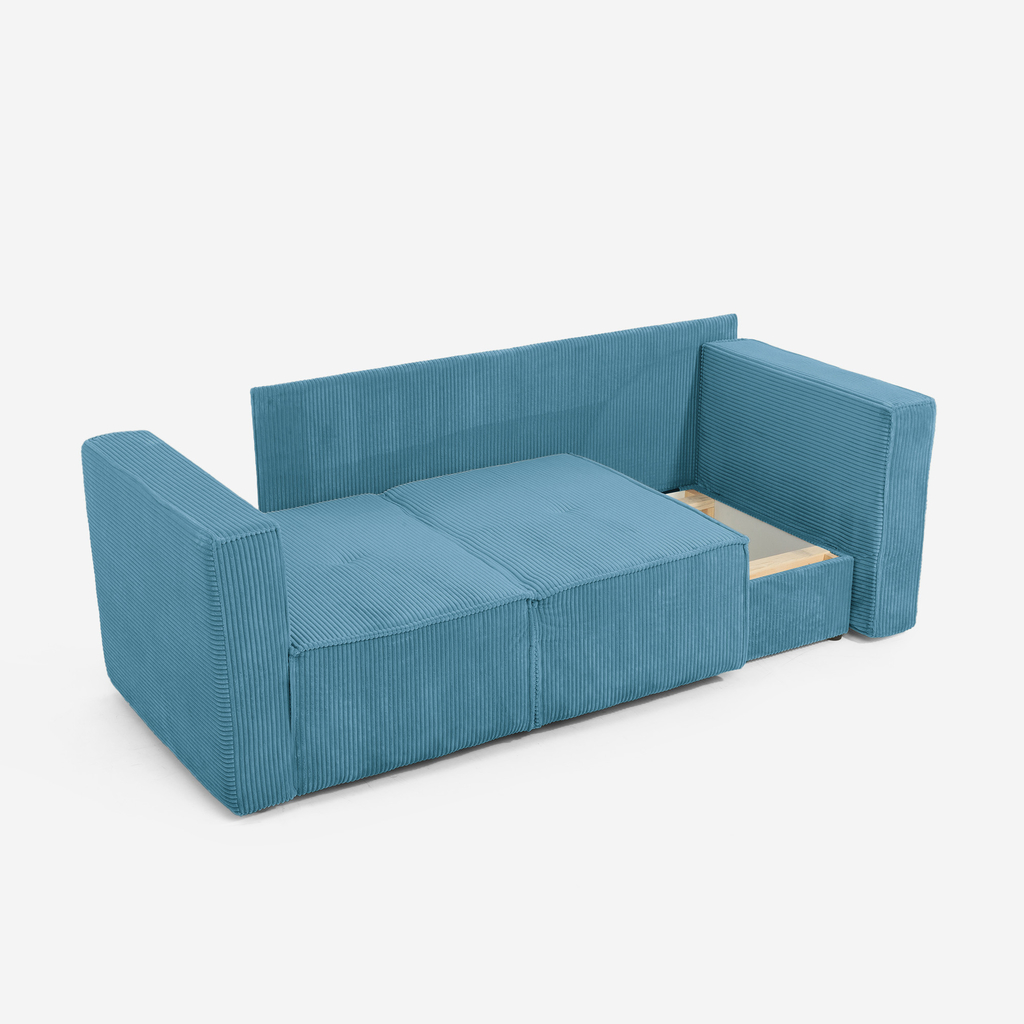 Manšestrová dvoumístná rozkládací pohovka tyrkysová LUSO pravá