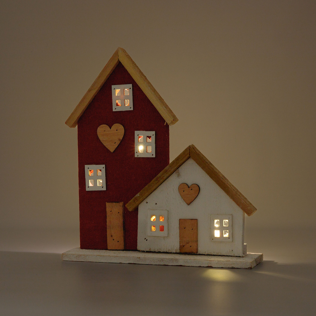 Dekorace LED dřevěné domky 28 cm MIX