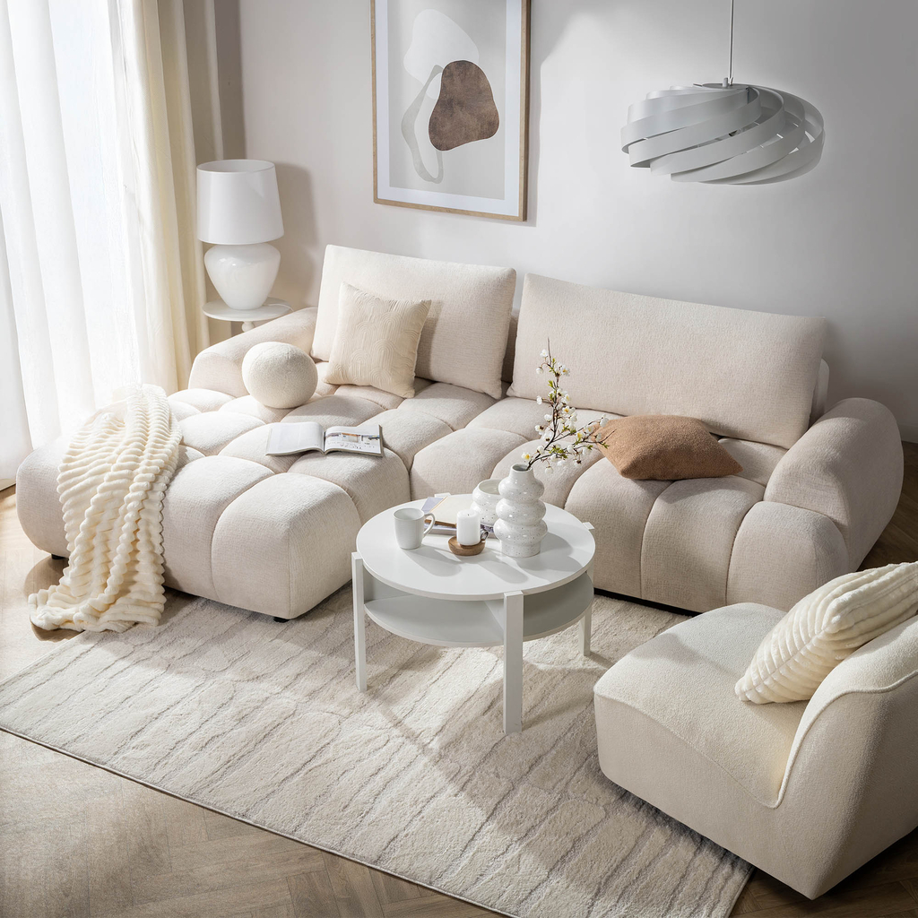 Rozkládací rohová sedačka krémová BELLINI M levá