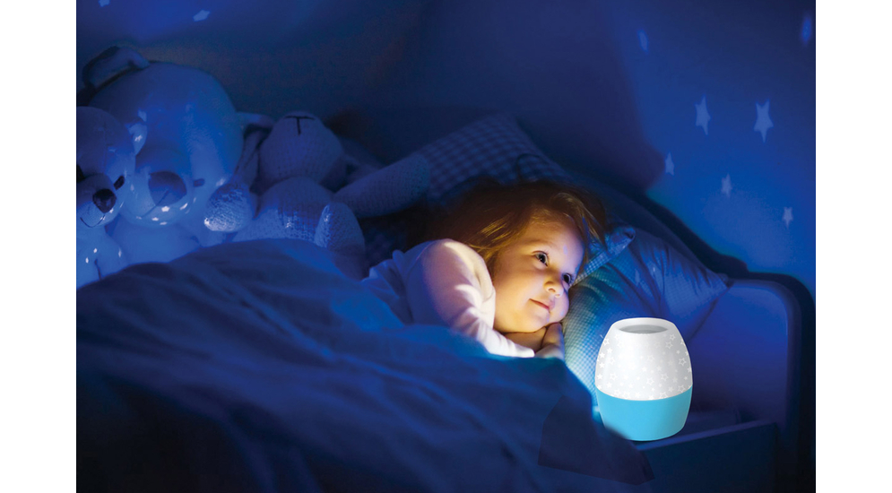Dětská noční lampička s projektorem v bílo-modré barvě