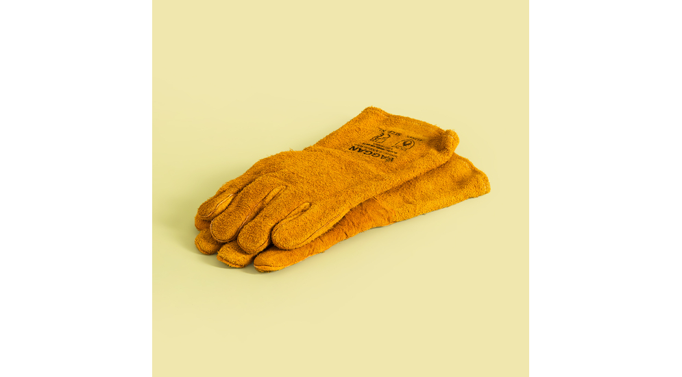 Hnědé kožené rukavice na grilování 35 cm