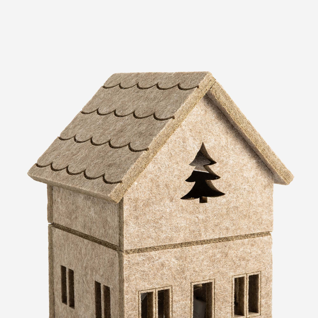 Dekorace filcový domek LED, béžový, 28 cm, MIX