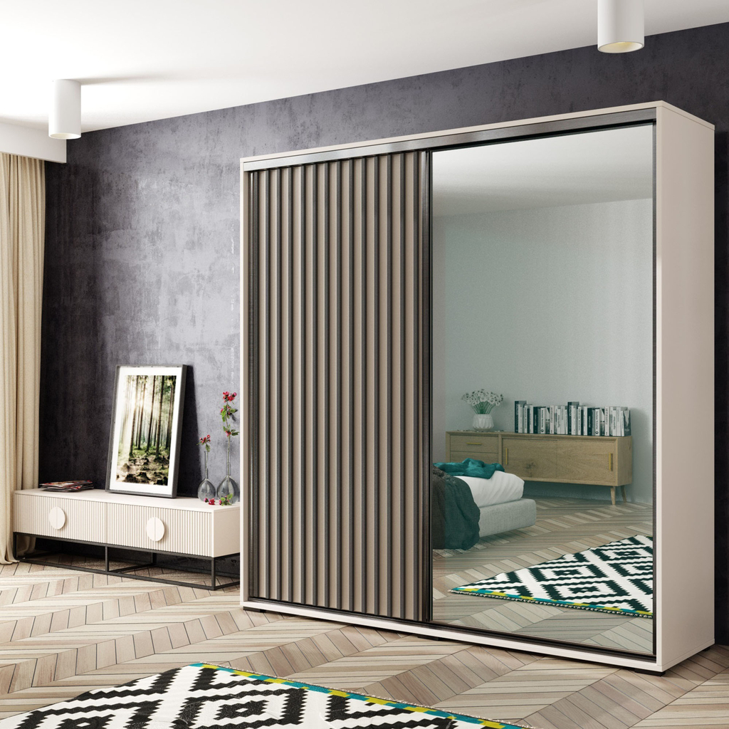Šatní skříň s posuvnými dveřmi a zrcadlem KOS 200 cm