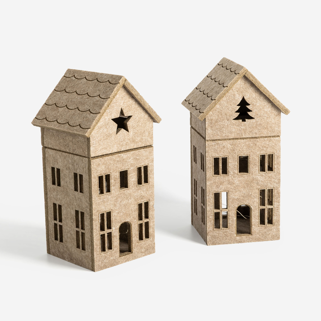 Dekorace filcový domek LED, béžový, 28 cm, MIX