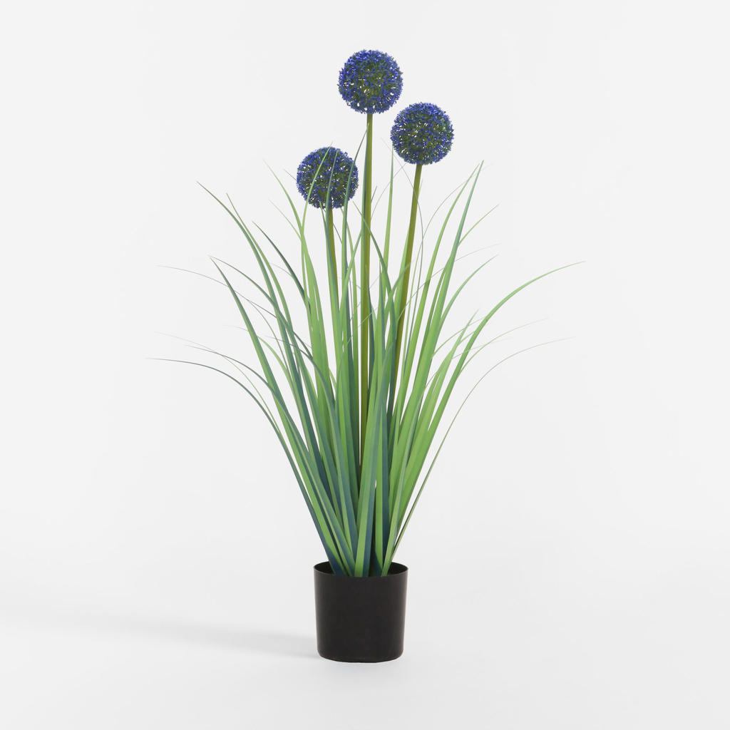 Umělá tráva v květináči 80 cm, zeleno-modrá
