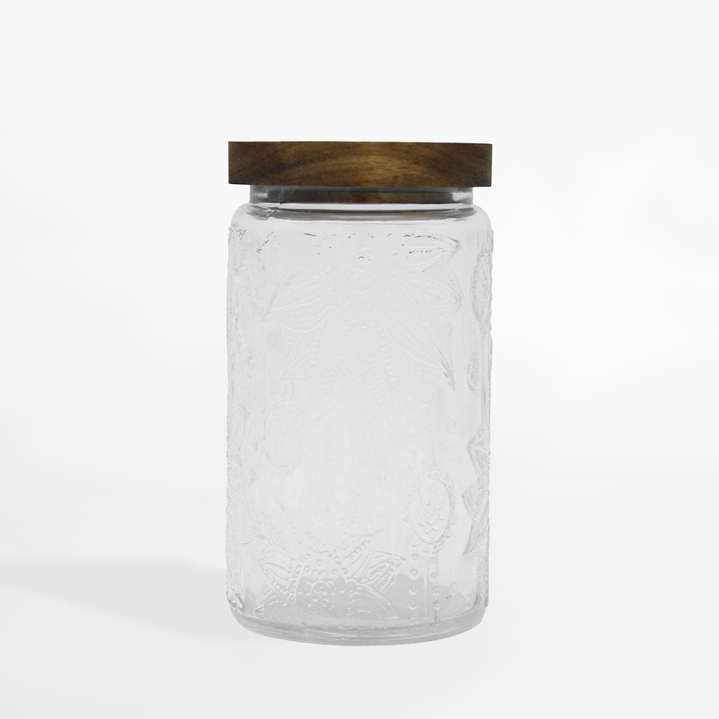 Skleněná nádoba s akáciovým víkem 1000 ml