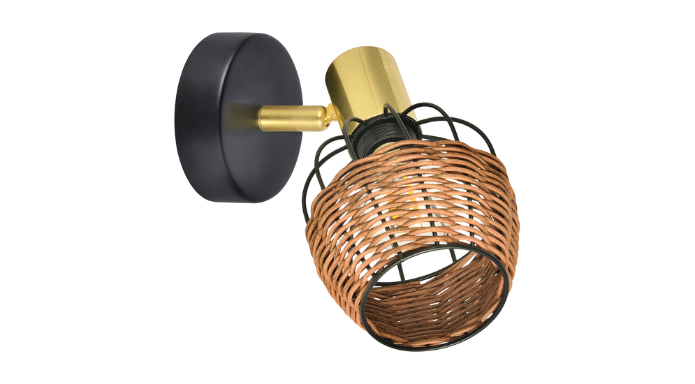 Nástěnná lampa ratan černo-zlatá COPA