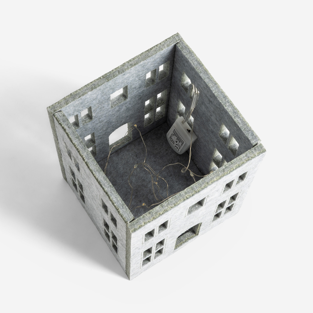 Dekorace filcový domek LED, šedý, 28 cm, MIX