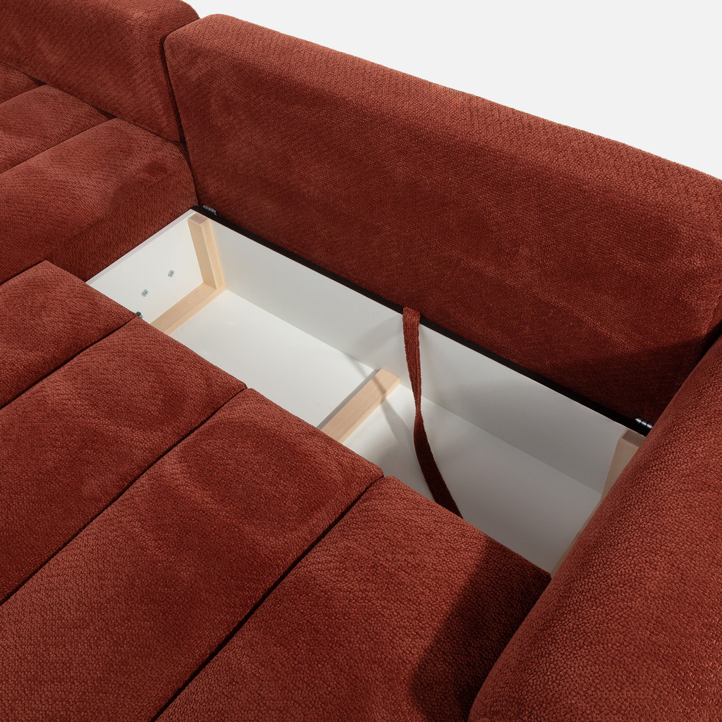 Vínová rohová sedací souprava s úložným prostorem PASSO M levá