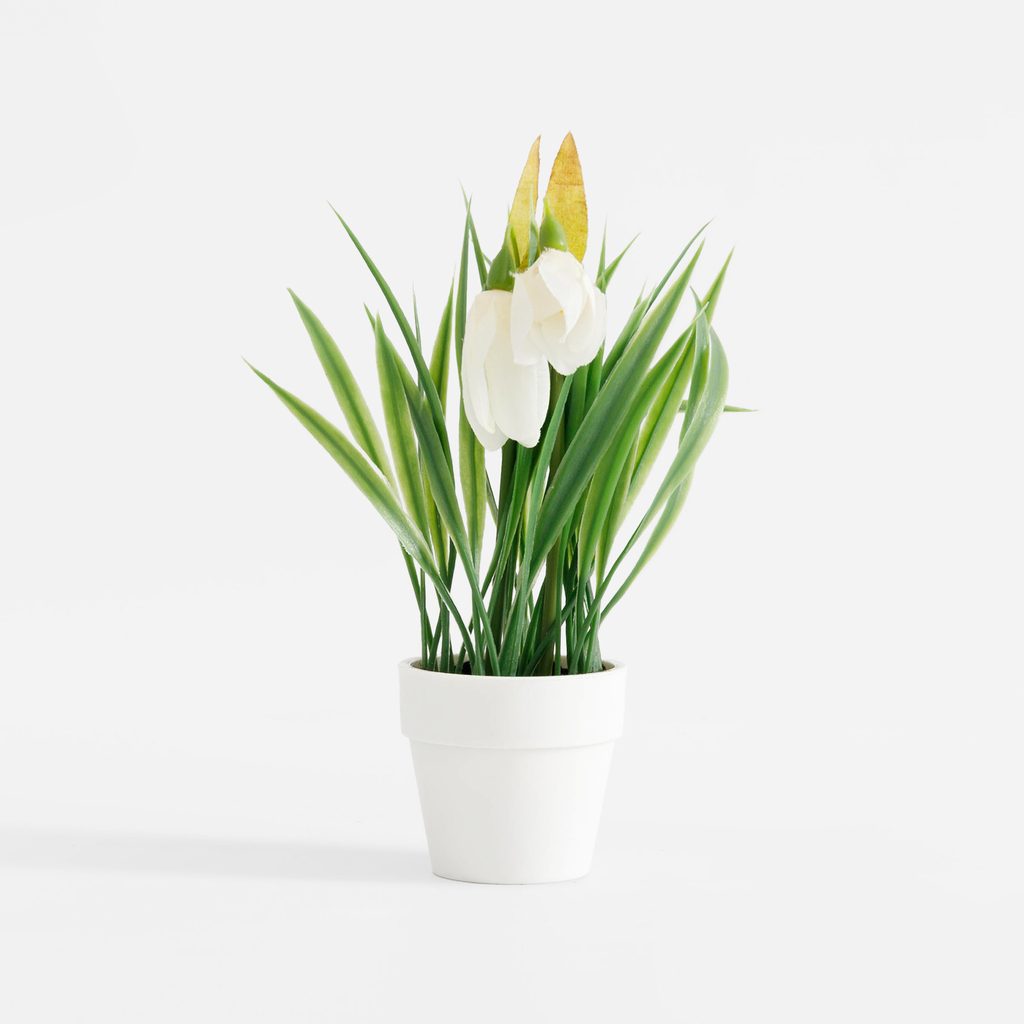 Umělá květina v bílém květináči, 21 cm, MIX