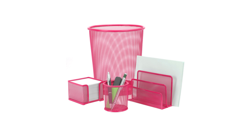 Růžový kancelářský set na psací stůl, 4 kusy
