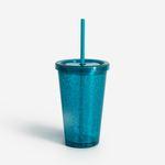 Plastový kelímek s brčkem modrý 500 ml