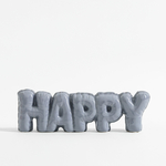 Šedá dekorace s nápisem HAPPY
