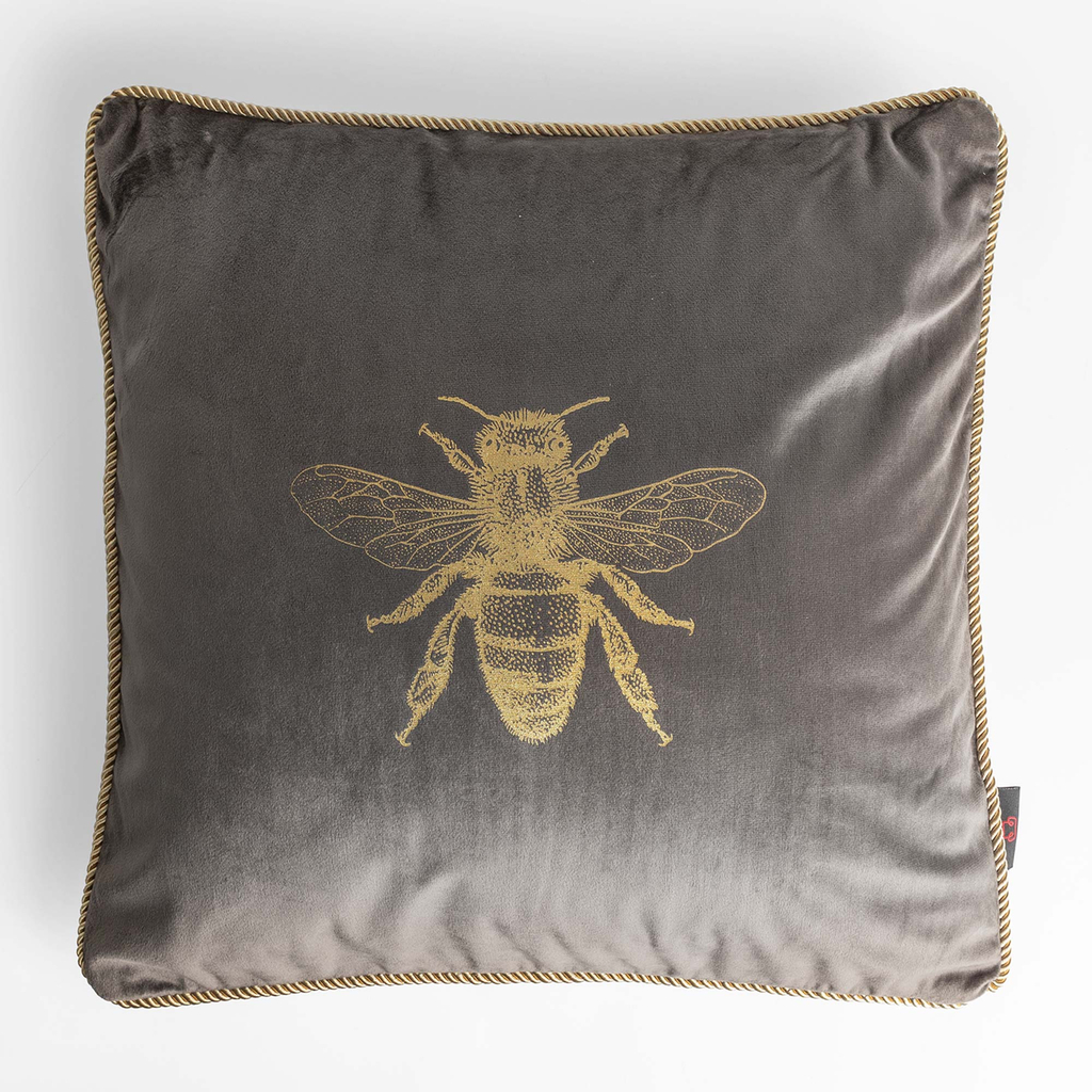 Dekorační šedý povlak na polštář s včelou AURE 45x45 cm