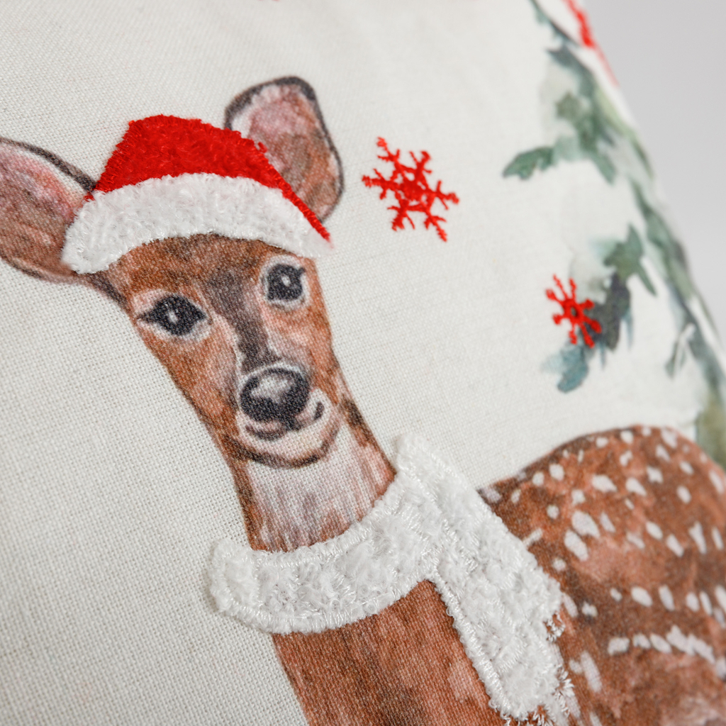 Vánoční povlak na polštář RETRO SRNKA bílý 45x45 cm