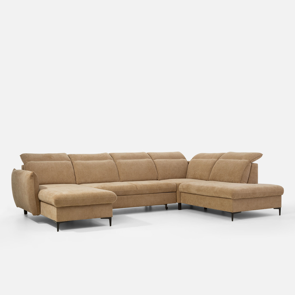 Světle hnědá rohová sedací souprava ve tvaru U GLOW levá