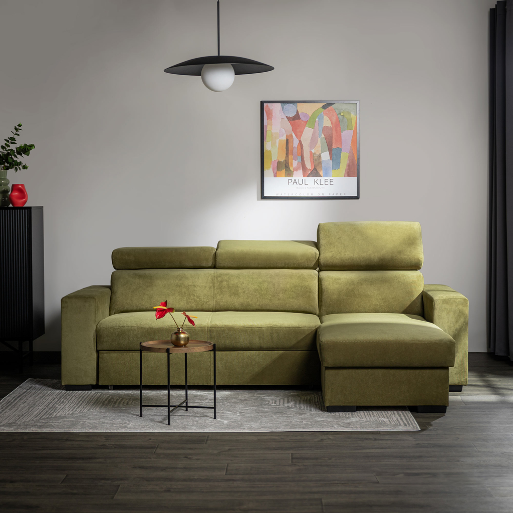 Rozkládací rohová sedací souprava olivově zelená MATRIX univerzální